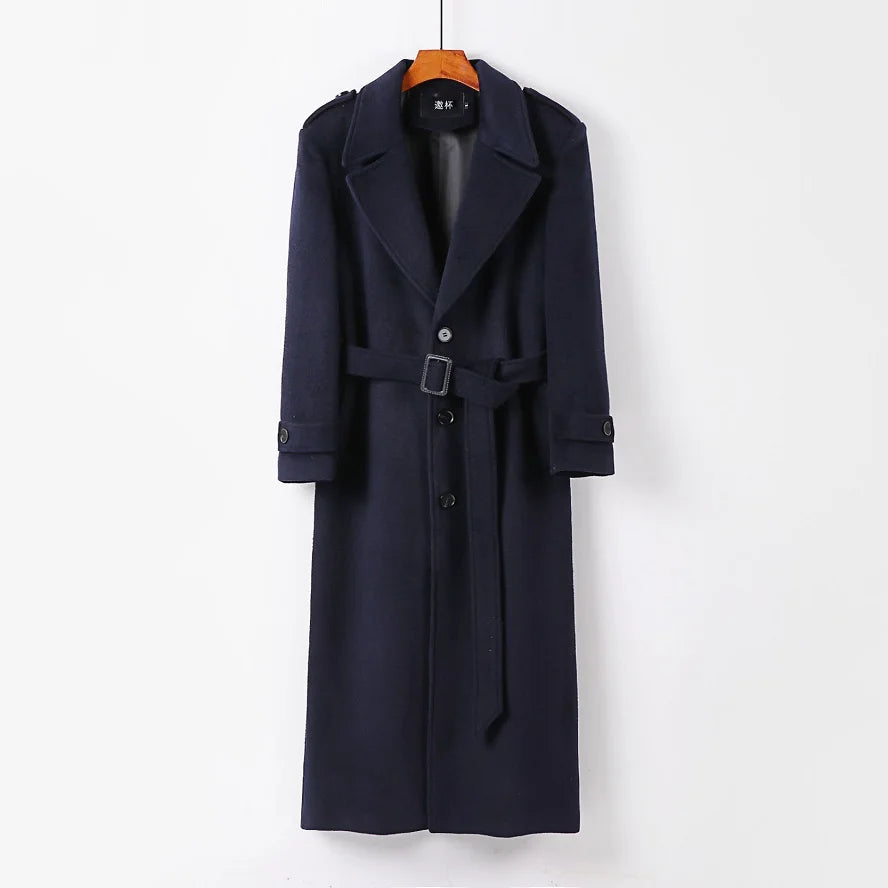 Wool Overcoat Men's Knee Length Windbreaker Autumn Winter Style Handsome British Trend Long Sleeve Woollen Coat Trench Jacket