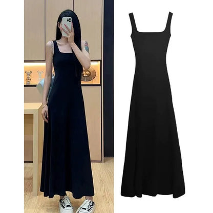 Summer Square Collar Sleeveless Vest Dress Large Size Loose plus Size Outerwear Base Layer over Knee Long Skirt Women's Clothing