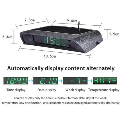 Solar Clock for Car Luminous Car Digital Clocks Vehicle Adhesive Clock Watch for Automobile Vehicles Car Interior Decoration