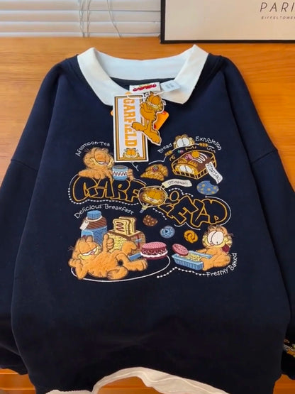Fluffy Lined Embroidered  Print Sweatshirt Loose Fit Thickened Casual Style Korean Version Long Sleeve Hoodie for Women