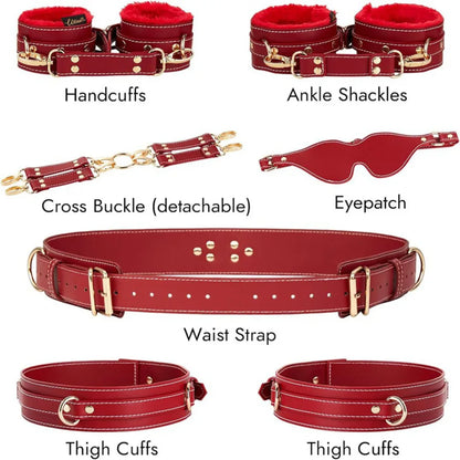 Adult SM Game Couples Sex Fun Toys Waist Restraints Kits Adjustable Buckle PU Leather Sex Bondage Gags BDSM Kit Restraints 6PCS