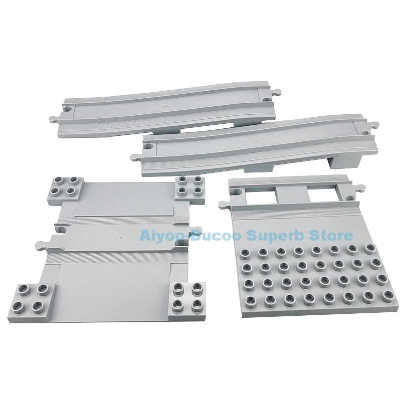 Big Size Building Blocks Train Railway Transport Set Track Parts Electric Locomotive DIY Assemble Interaction Toys For Children