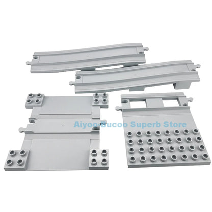 Big Size Building Blocks Train Railway Transport Set Track Parts Electric Locomotive DIY Assemble Interaction Toys For Children