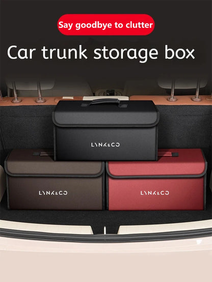 Car Trunk Storage Box Fit For LYNK&CO 01 02 03 05 06 07 08 09 10 Z10 Z20 900 2024 2025 Storage Bag Leather Car Trunk Tool Box