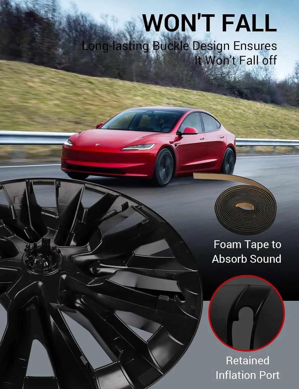 4PCS HubCap for Tesla Model 3 2023 2024 18 Inch Performance Replacement Wheel Cap Automobile Full Rim Cover Accessories