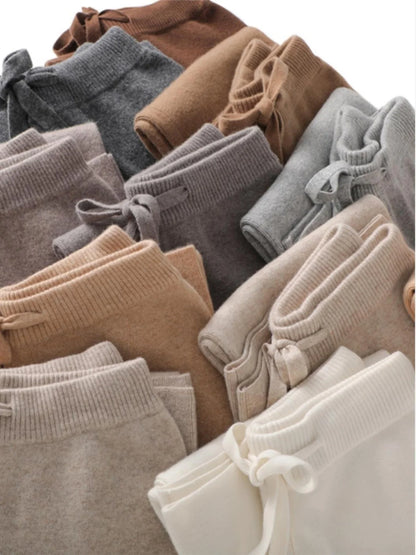 Autumn Winter Thickened Wool Wide Leg Pants Women Drapey Outerwear Knitted Loose Straight Casual Small Size Floor Length Pants