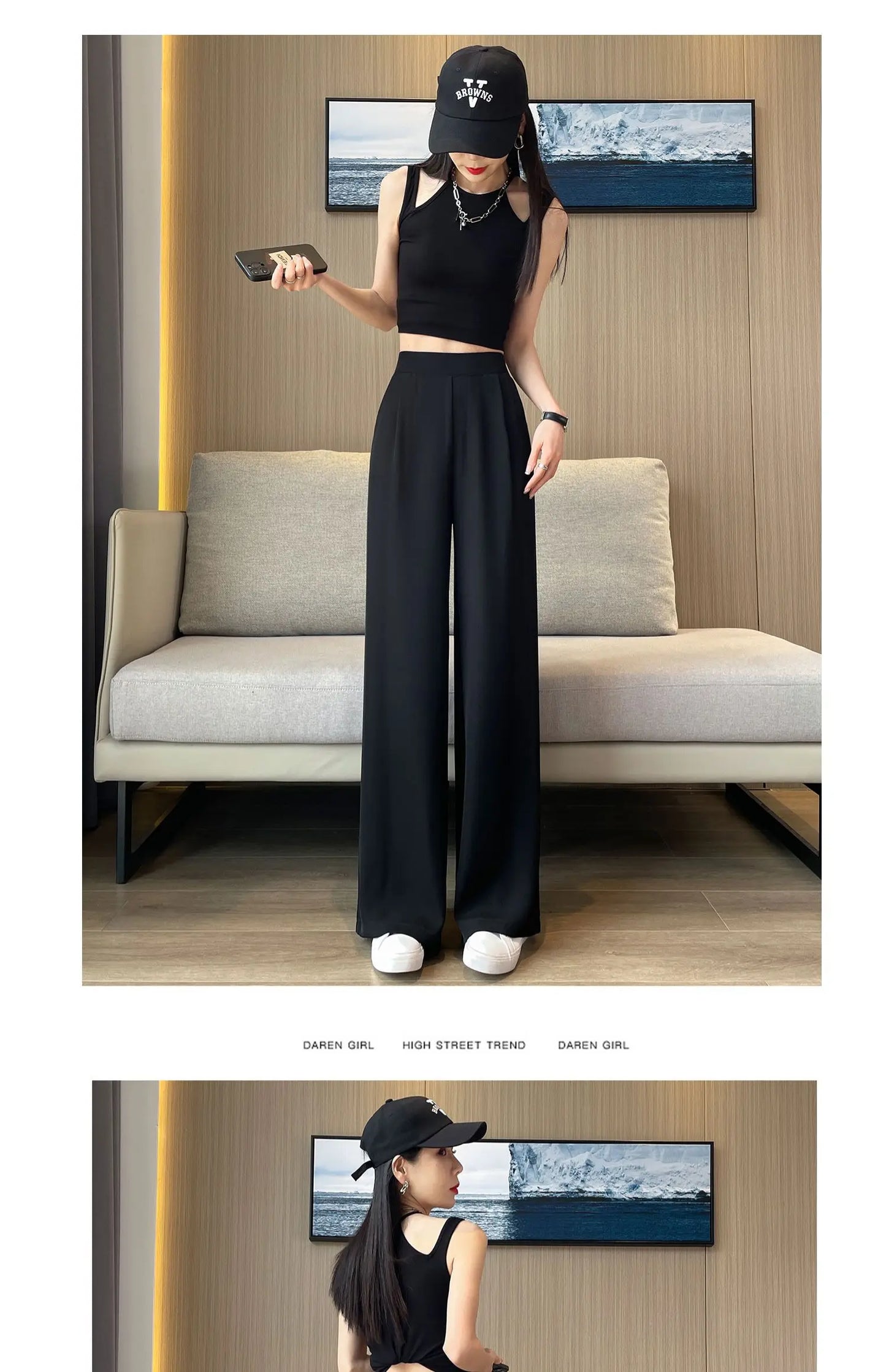 High Waist Wide Leg Pants Women's Loose Casual Straight Nine Points Super plus Size Slimming Trousers Korean Sle Spring Aut...