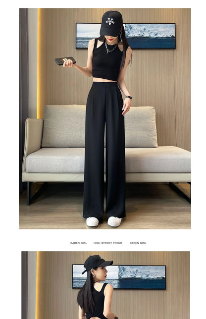 High Waist Wide Leg Pants Women's Loose Casual Straight Nine Points Super plus Size Slimming Trousers Korean Sle Spring Aut...