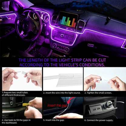 Car 4/5/6in1 Interior Decoration Ambient RGB Fiber-Optic Light Strip USB Dashboard Neon Light Strip App Control Accessories