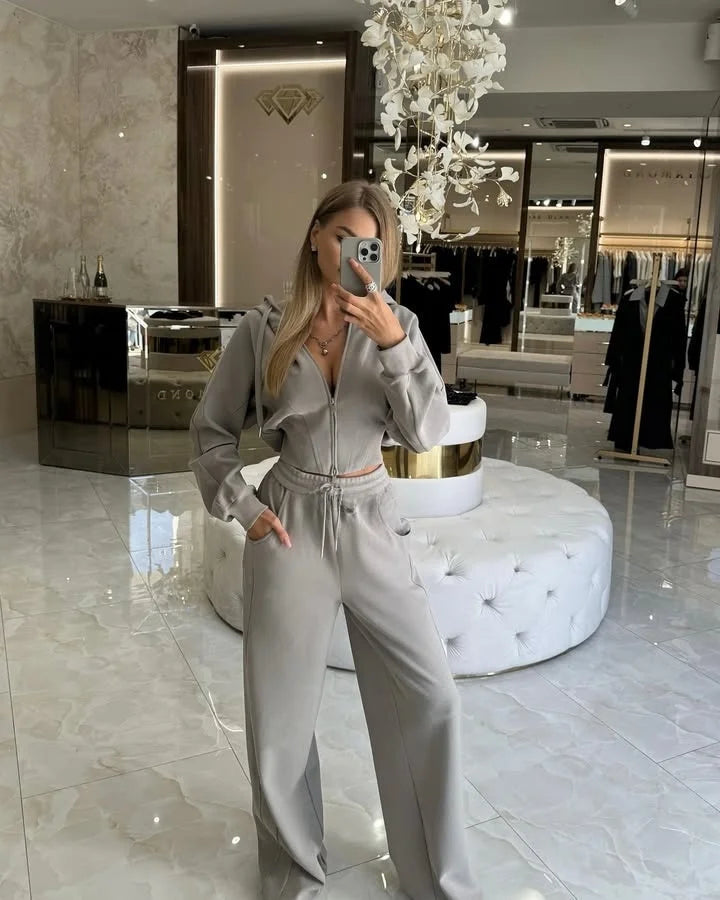 Fashionable Casual Hooded Zipper Sweatshirt Pants Set Women's Long Sleeve Autumn Collection Online Exclusive Two-Piece Ensemble