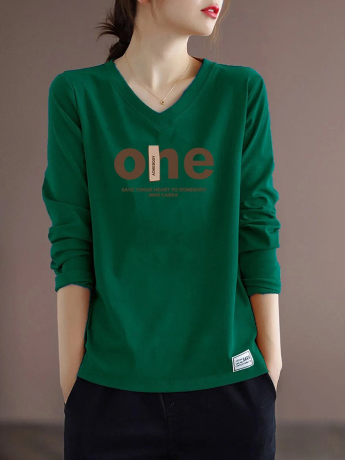 Pure Cotton Long Sleeve Women's T-shirt Autumn Season Versatile Base Layer Top Commute Style Loose Fit Regular Thickness
