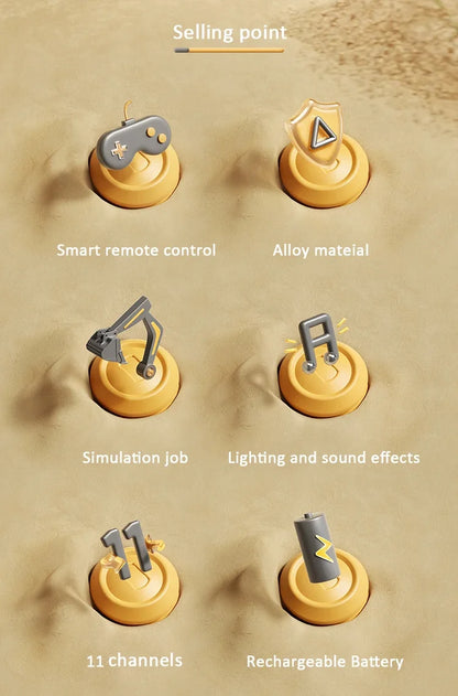 Alloy Remote Control Excavator Toy Car with Lights Sound Effect Electric Excavator Automobile Engineering Vehicle Children Gifts