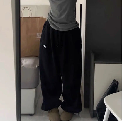 Thickened Fleece Loose Fit Sweatpants Youthful Vitality Style Pure Color Cuffed Casual Pants Spring Autumn Loose Trousers