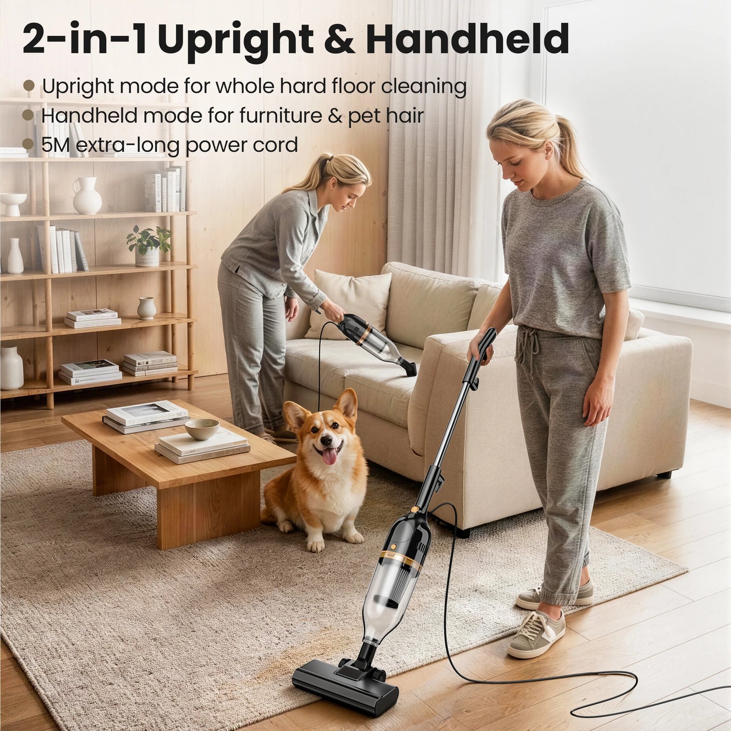 INSE R7 Corded Vacuum Cleaner 600W Powerful Handheld Stick Vacuum 3 in 1 Lightweight Vacuum Cleaners for Carpet Floor Pet Hair