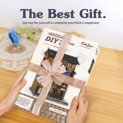 CUTEBEE Book Nook Kit DIY Doll House with LED Light Bookshelf Insert Amazing Gift for Child Morita-Ya Japanese Style