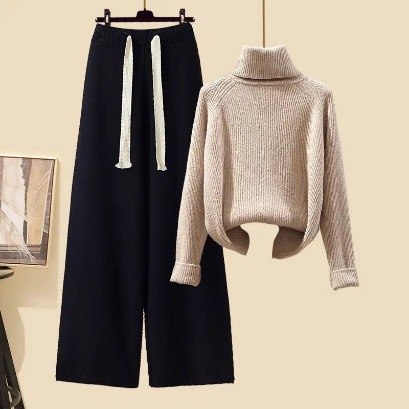 Fashionable Knitted Three-Piece Set Women's Autumn New Lazy Style Open Cardigan Outerwear Slimming Wide Leg Pants