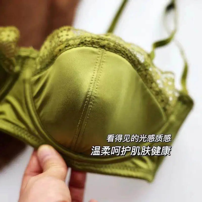 French Half Cup Lace Underwired Bra Set Ladies Thin Push Up Gather Fit No Gap Small Bust Comfortable Sexy Lingerie Two Piece Set