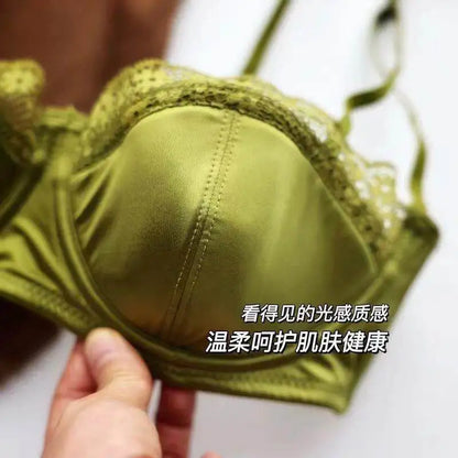 French Half Cup Lace Underwired Bra Set Ladies Thin Push Up Gather Fit No Gap Small Bust Comfortable Sexy Lingerie Two Piece Set