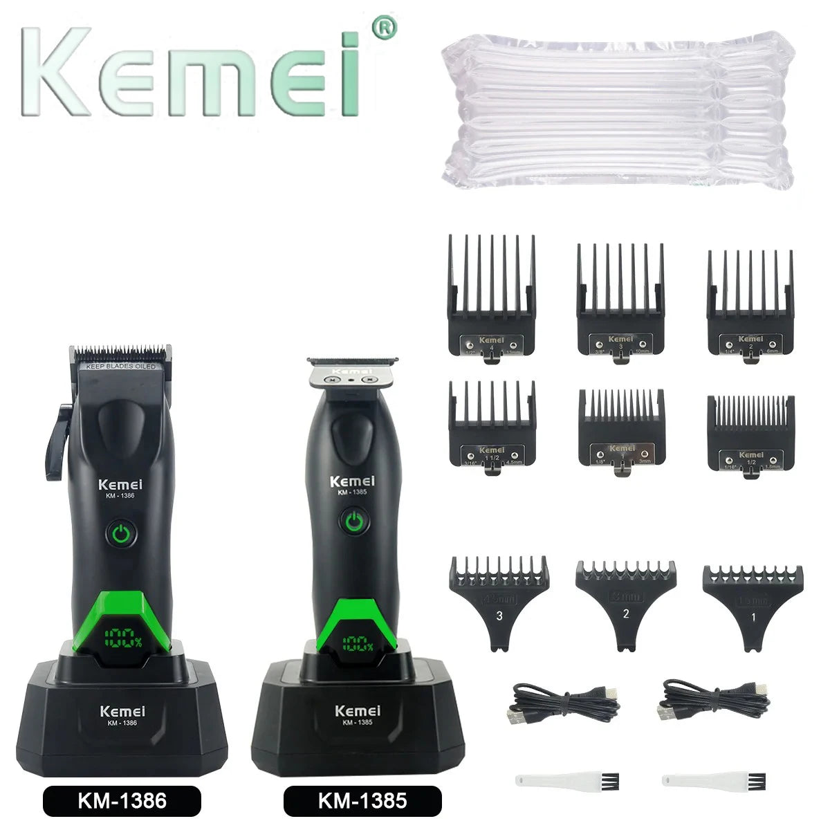 Kemei Professional Hair Clipper LED Display Trimmer Charging Base Hair Care Appliance Adjustable Clipper for Men KM-1385 KM-1386
