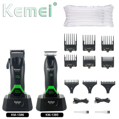 Kemei Professional Hair Clipper LED Display Trimmer Charging Base Hair Care Appliance Adjustable Clipper for Men KM-1385 KM-1386