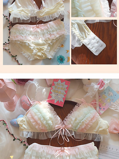 Japan Style Cream Ice Cream Bra Set Wireless Lace Trim Sweet Teen Girl Heart Cake Layer Soft Sexy Daily Lingerie Hot New Trend