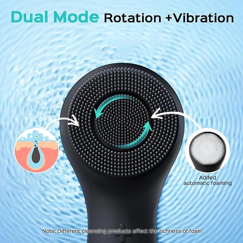 360 ° rotating facial cleaner, silicone facial cleansing brush with dual modes of rotation and vibration, blackhead cleaner