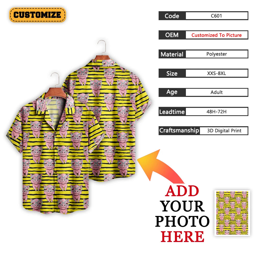 Custom Pattern/LOGO Hawaiian Men's Shirt Full Print Summer Short-sleeved Shirt Personalized Button Down Shirts Customized Gifts