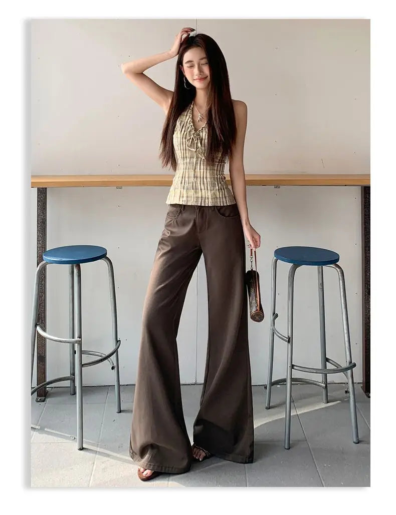Spring 2026 Anti-wrinkle Flared Black Slimming Casual Pants New Thin Low-waisted Loose Flared Pants
