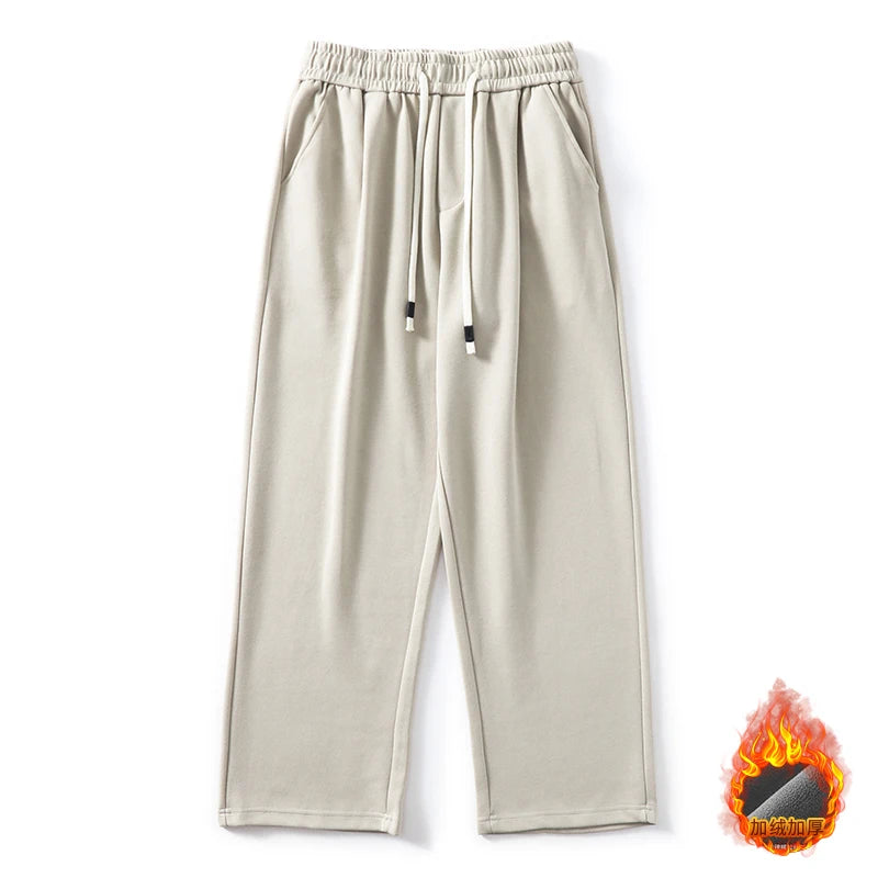 DUKEEN Pique Fabrics Sweatpants for Men Loose Causal Straight Legged Trouse Autumn and Winter Solid Colors Sports Fleece Pants