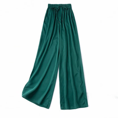 Vertical Naked Feeling 93% Natural Mulberry Silk Elastic Double Qiao Satin Elastic Waist Women's Fashionable Wide Leg Pants