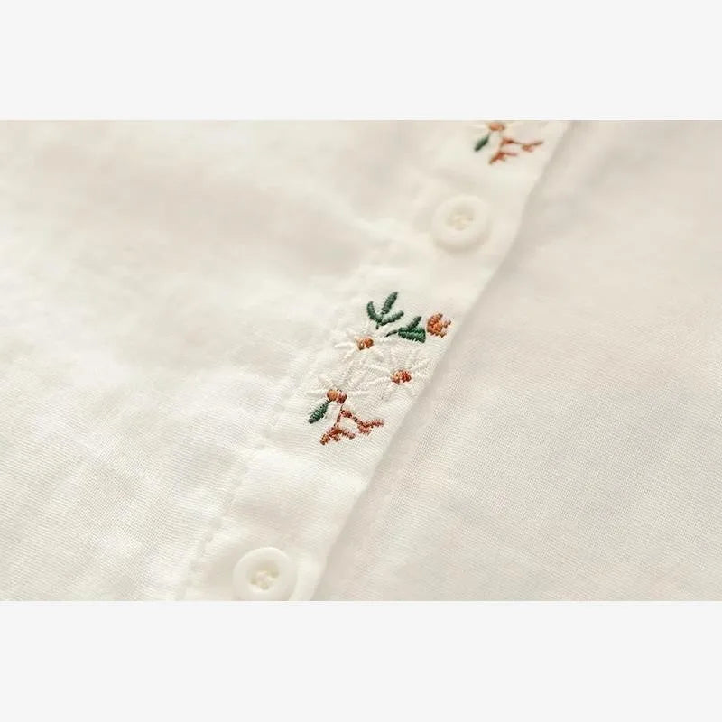Elegant Embroidered Flower Doll Collar Double Layer Cotton Baby White Shirt Women Long Sleeve Base Shirt Trendy Commute Style...