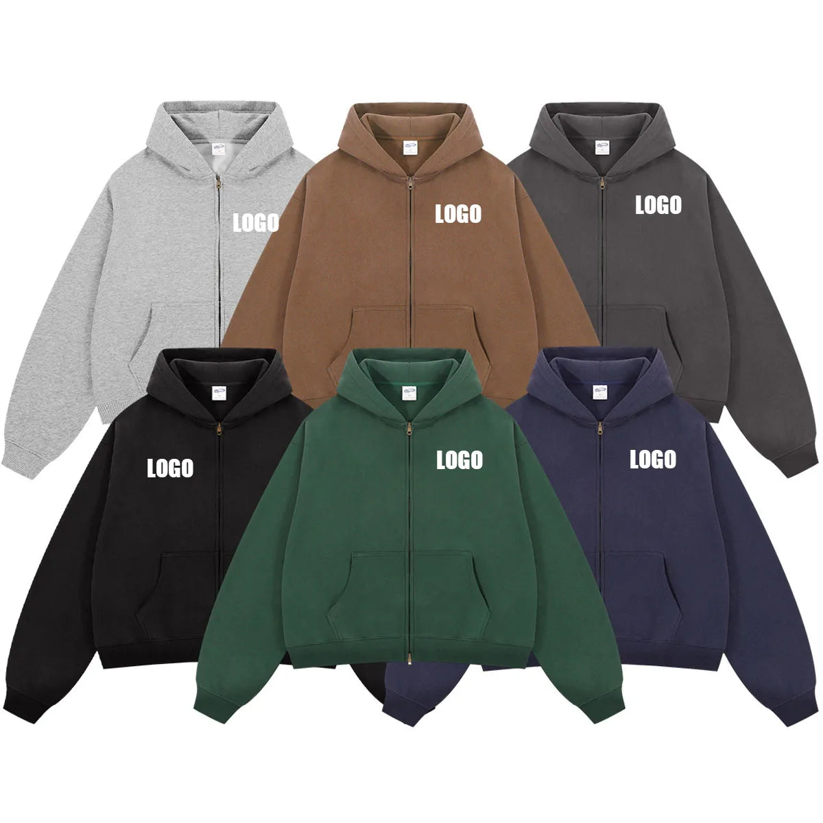 Custom LOGO women's  Autumn Winter New 370G Heavy Fleece BOXY Short and Wide Double Head Zipper Cardigan Couple Hooded Sweater