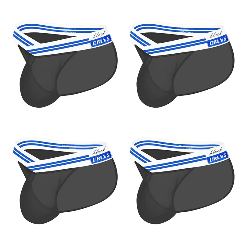 3 PCS Men's Ice Silk Ultra-Thin Barely-There Mesh Sheer Briefs, Striped V-Shape Elastic Waistband Summer Daily Commute Underwear