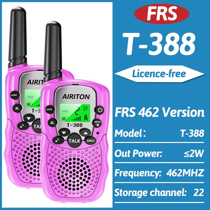 2PCS AIRITON T388 Mini Walkie Talkie Children Toy Gift Kids FRS PMR Long Range VOX Handheld Two Way Radio For Boys Girls