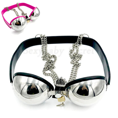 Female Chastity Device Bra Stainless Steel Adjustable BDSM Slave Metal Lockable Underwear Chain Bondage Game Erotic Slave