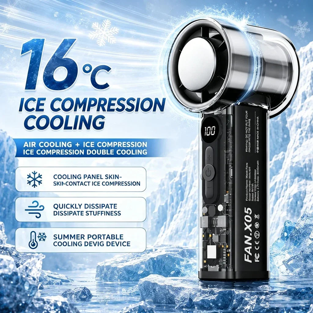 Handheld Fan Semiconductor Refrigeration High-speed Handheld Electric Fan 3000mAh USB Portable Rechargeable Outdoor Small Fan