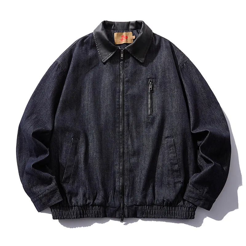 Mens Denim Jacket American Vintage Washed Raw Blue Loose Fit Streetwear Casual Workwear Relaxed Fit Urban Fashion High Quality