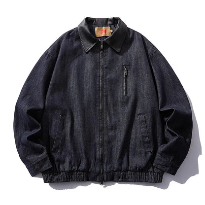 Mens Denim Jacket American Vintage Washed Raw Blue Loose Fit Streetwear Casual Workwear Relaxed Fit Urban Fashion High Quality