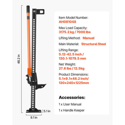 SucceBuy Farm Jack, 34" -60" Utility High Lift Farm Jack, Off Road Utility Jacks, Heavy-Duty Lift Jacks for Tractor, Truck, SUV