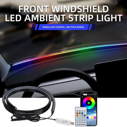 140/150CM RGB Front Windshield LED Car Interior Lights Wiring Free Interior Decoration USB APP Remote Control Rainbow Color