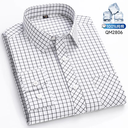 The New Men's Long-Sleeved Shirt Is Cool and Casual. It's a Thin, All-Cotton, Streetwear Checkered Style for Spring and Summer