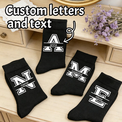 Custom Text Black Socks,Personalized Mens Socks,Socks For Women,Wedding Gifts,Customized Name Boys Socks,