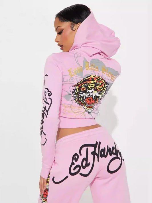 Elegant Fashionable Printed Long Sleeve Ladies Set Autumn Winter High Quality Comfortable Material Sweet Style Zipper Closure