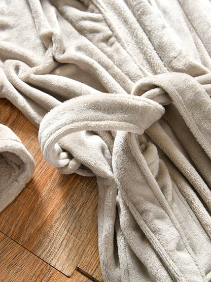 Thickened Flannel Long Pajamas Robe for Men And Women Home Wear Autumn Winter Warm Polyester Fiber Pure Color Couple's Bathrobe