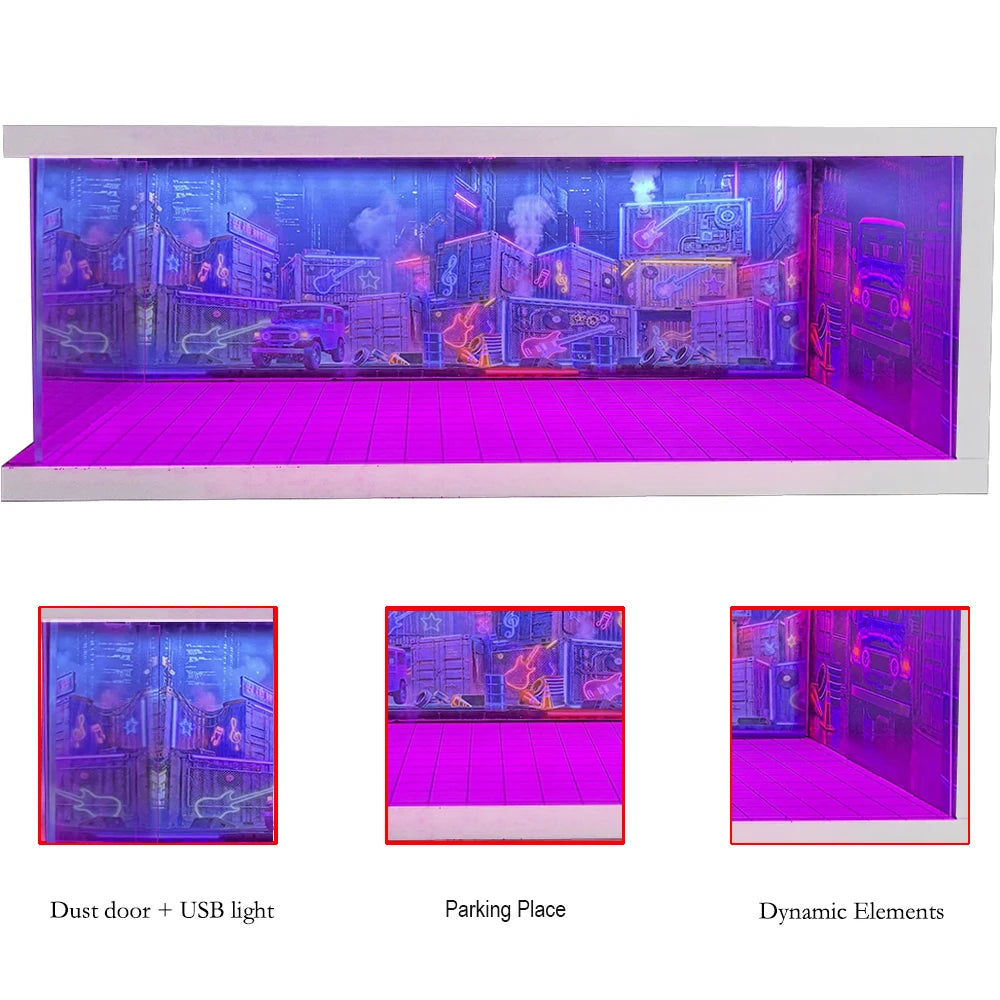 1/64 Scale Car Miniatures Garage Scene Model Car Parking Lot Display Box Led Lights Series Parking Simulation Car Models Box