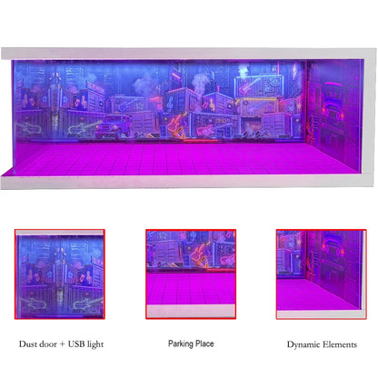 1/64 Scale Car Miniatures Garage Scene Model Car Parking Lot Display Box Led Lights Series Parking Simulation Car Models Box