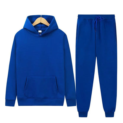 Men's autumn and winter new color solid color multi color optional hooded sweatshirt+pants fashionable casual sports set s-3XL