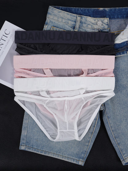 Men's Sexy See-Through Pouch Mini Tight Briefs Unique Crotch Cutout Ice Silk Cooling Underwear