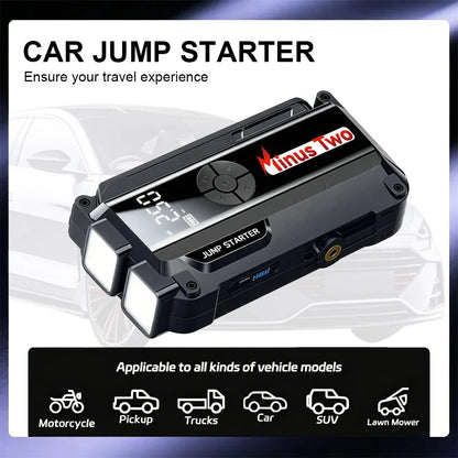 4 in 1 Portable Jump Starter 1000A Peak, 150PSI Air Compressor, 12V Battery Booster Power Pack for Petrol Diesel Truck SUV