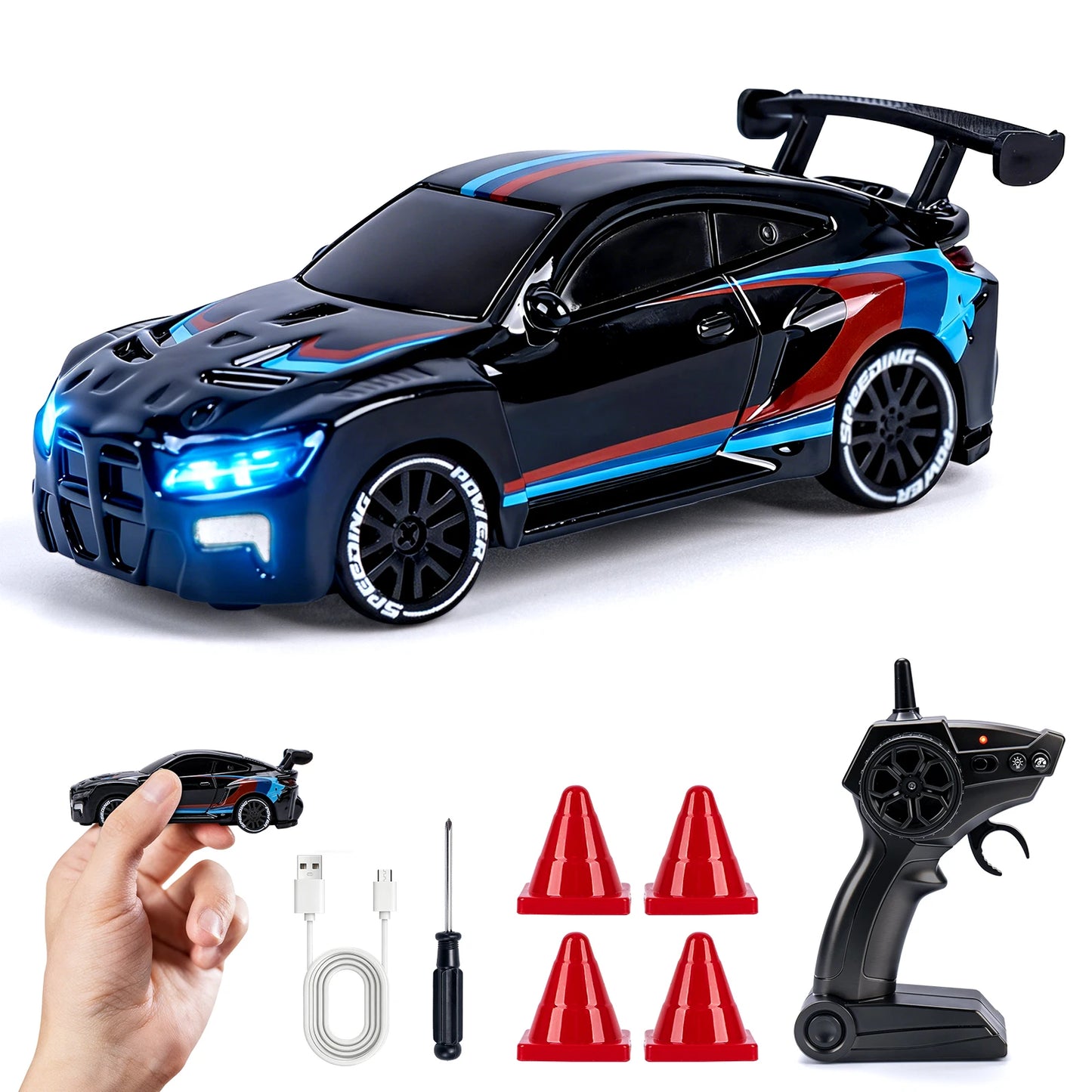 1/64 High Speed Drift RC Car with Light 2.4G 4WD Remote Control Car Mini Racing Model Cars Desktop Full Proportion Cars Gifts